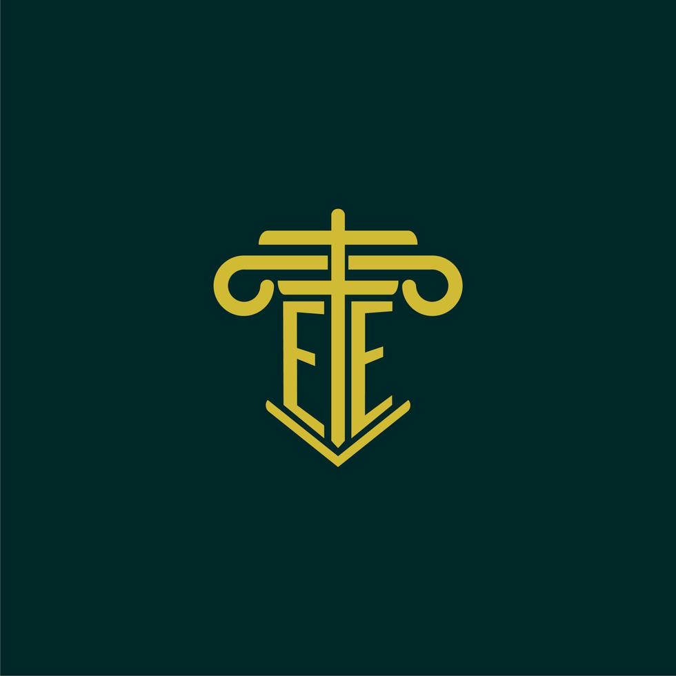 EE initial monogram logo design for law firm with pillar vector image