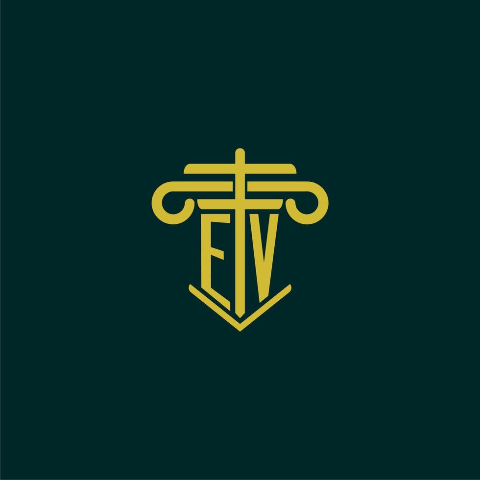 EV initial monogram logo design for law firm with pillar vector image