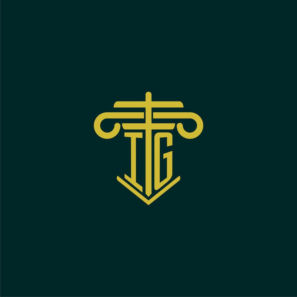 IG initial monogram logo design for law firm with pillar vector image