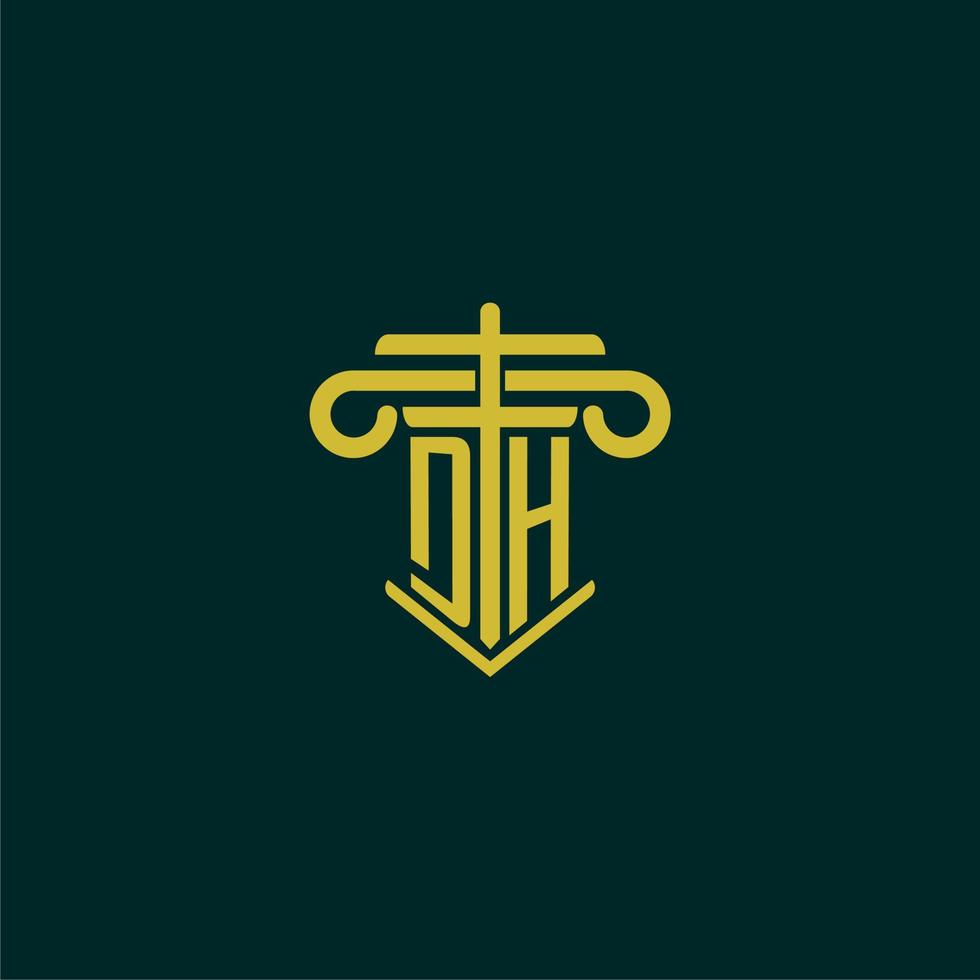DH initial monogram logo design for law firm with pillar vector image