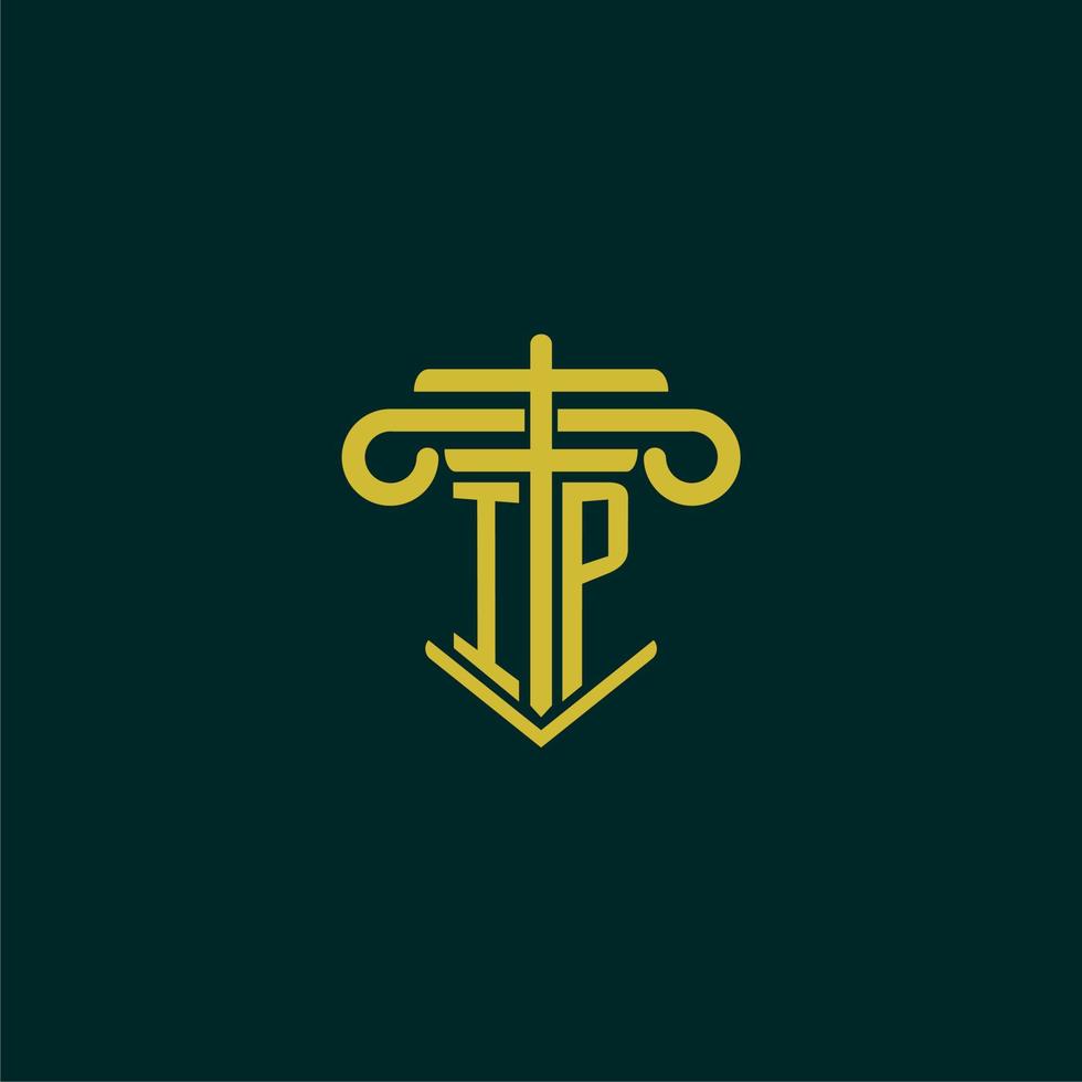 IP initial monogram logo design for law firm with pillar vector image