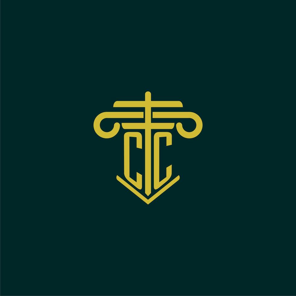 CC initial monogram logo design for law firm with pillar vector image
