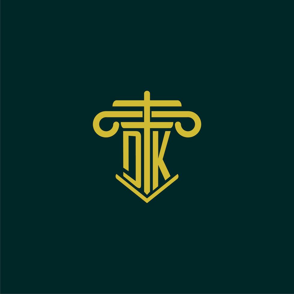 dk inicial monograma logo diseño para ley firma con pilar vector imagen