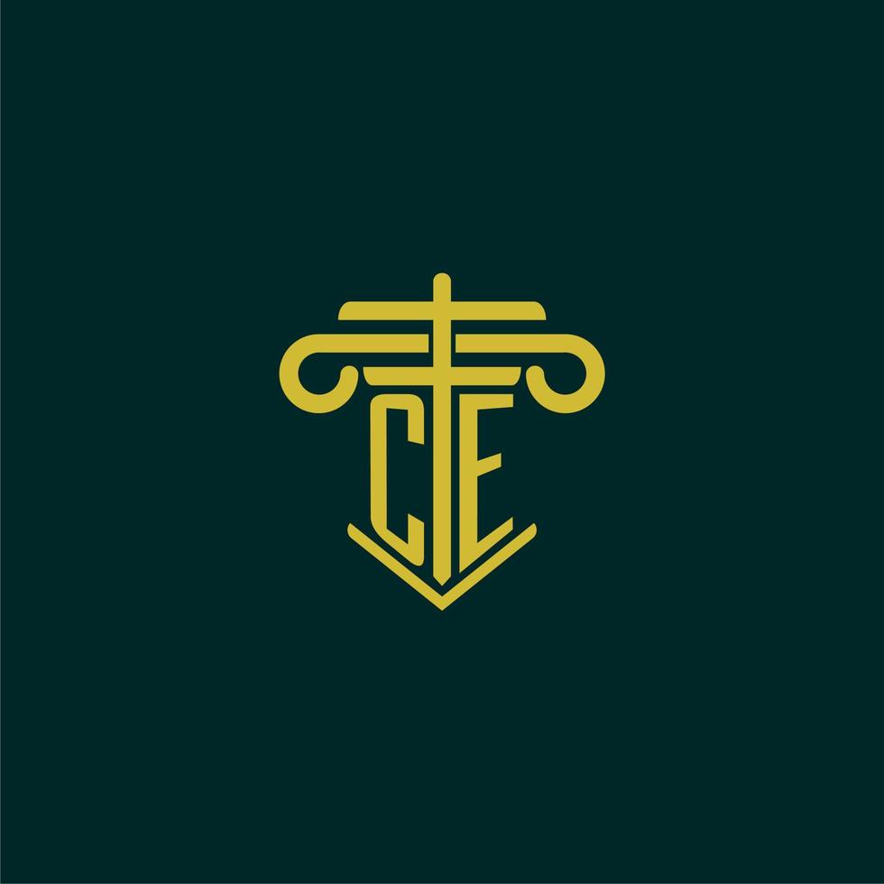 CE initial monogram logo design for law firm with pillar vector image