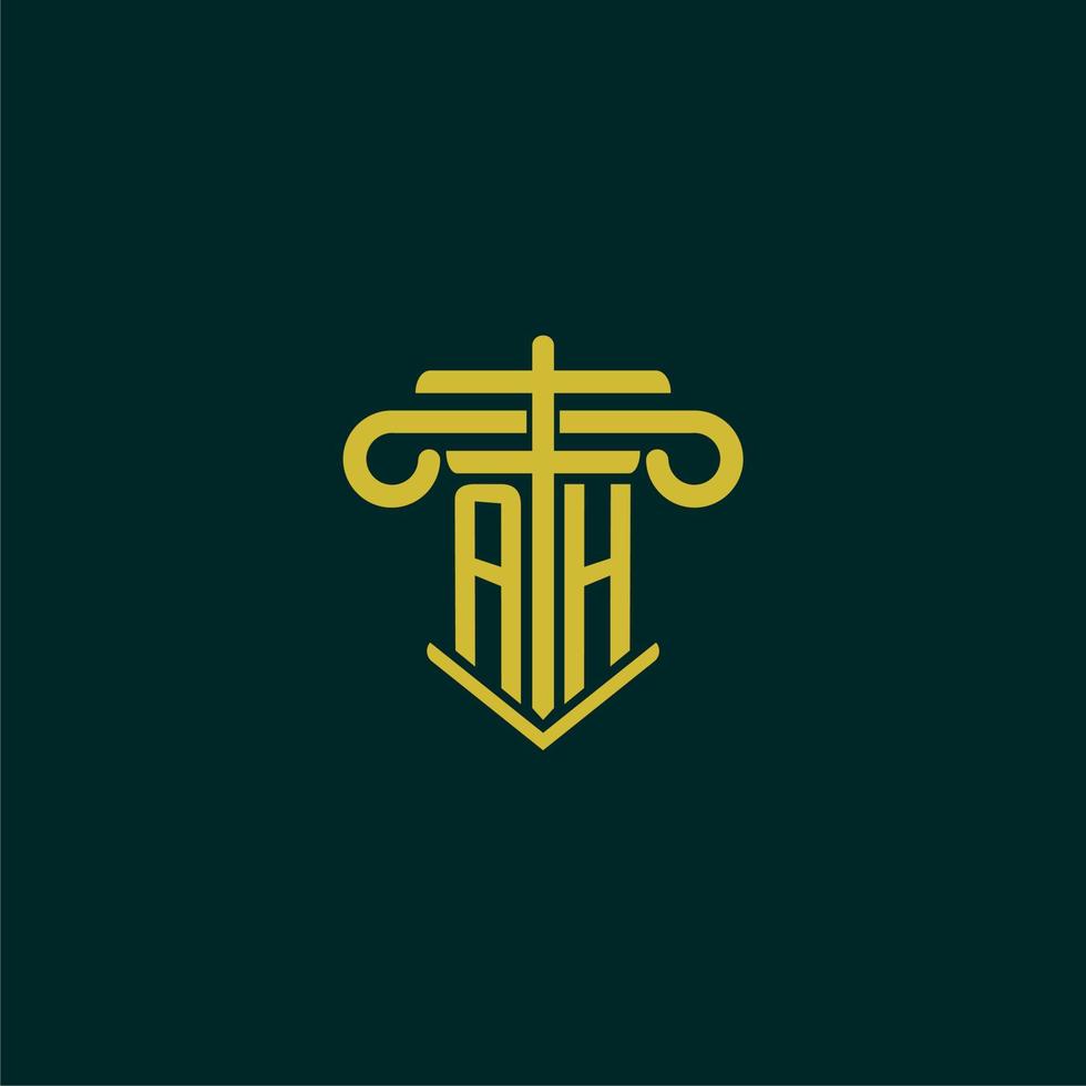 AH initial monogram logo design for law firm with pillar vector image