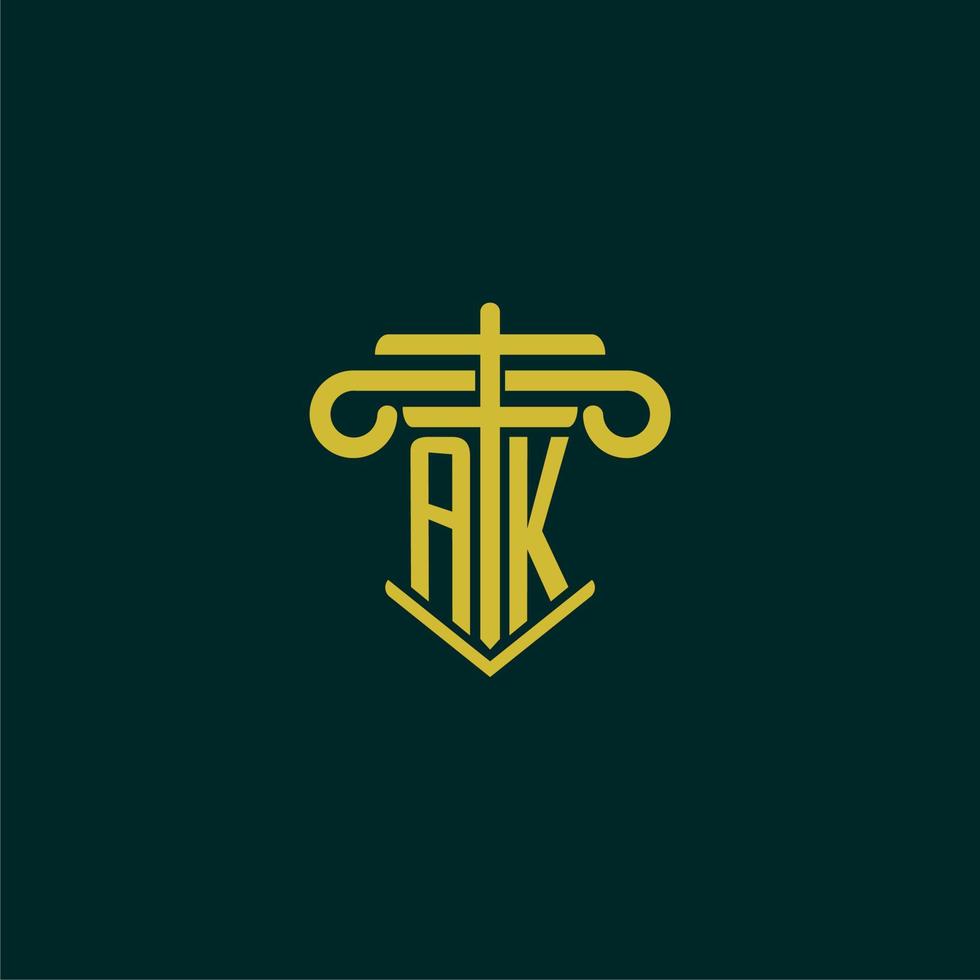 AK initial monogram logo design for law firm with pillar vector image