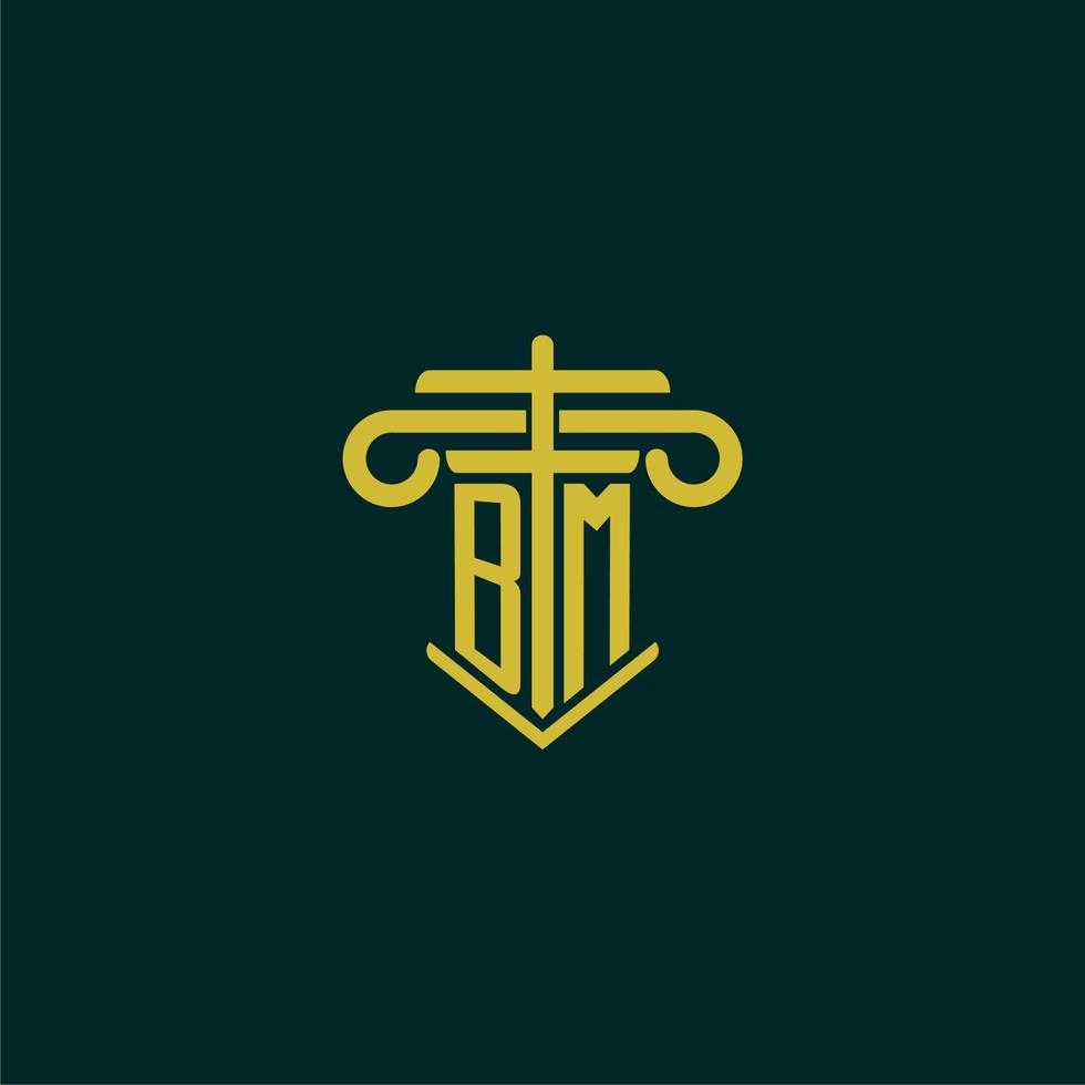 BM initial monogram logo design for law firm with pillar vector image
