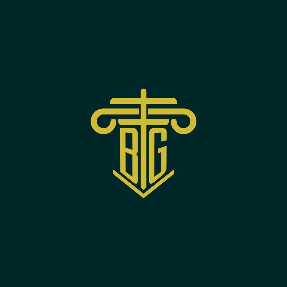 BG initial monogram logo design for law firm with pillar vector image
