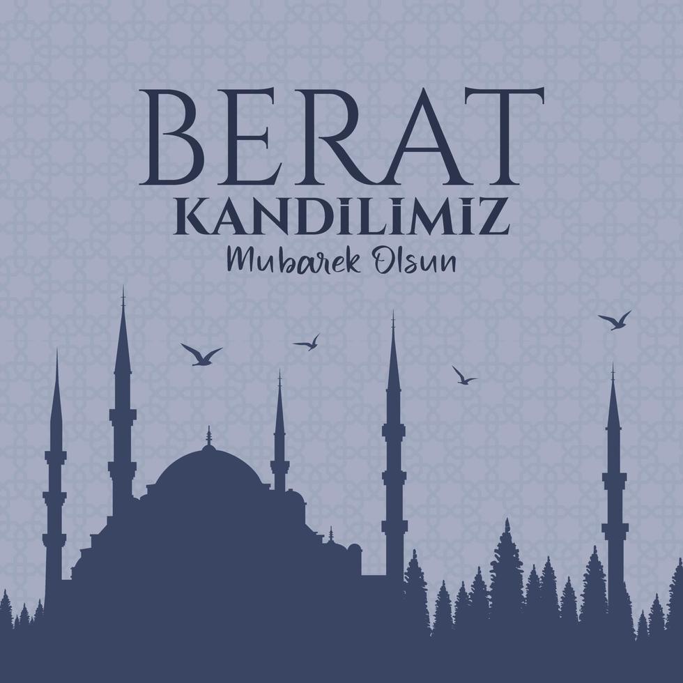 Berat Kandilimiz mubarek olsun. Translation islamic holy night. Vector illustration