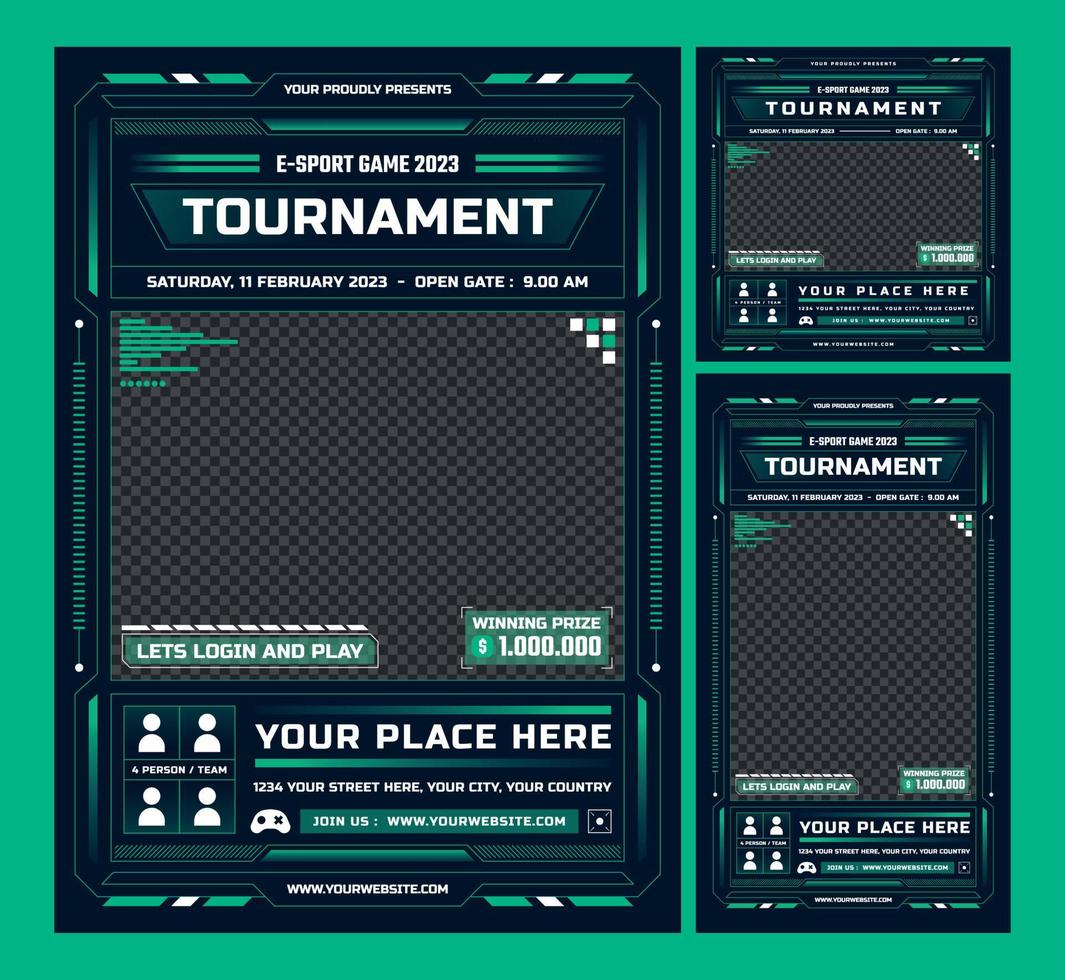 Esports game tournament template set vector