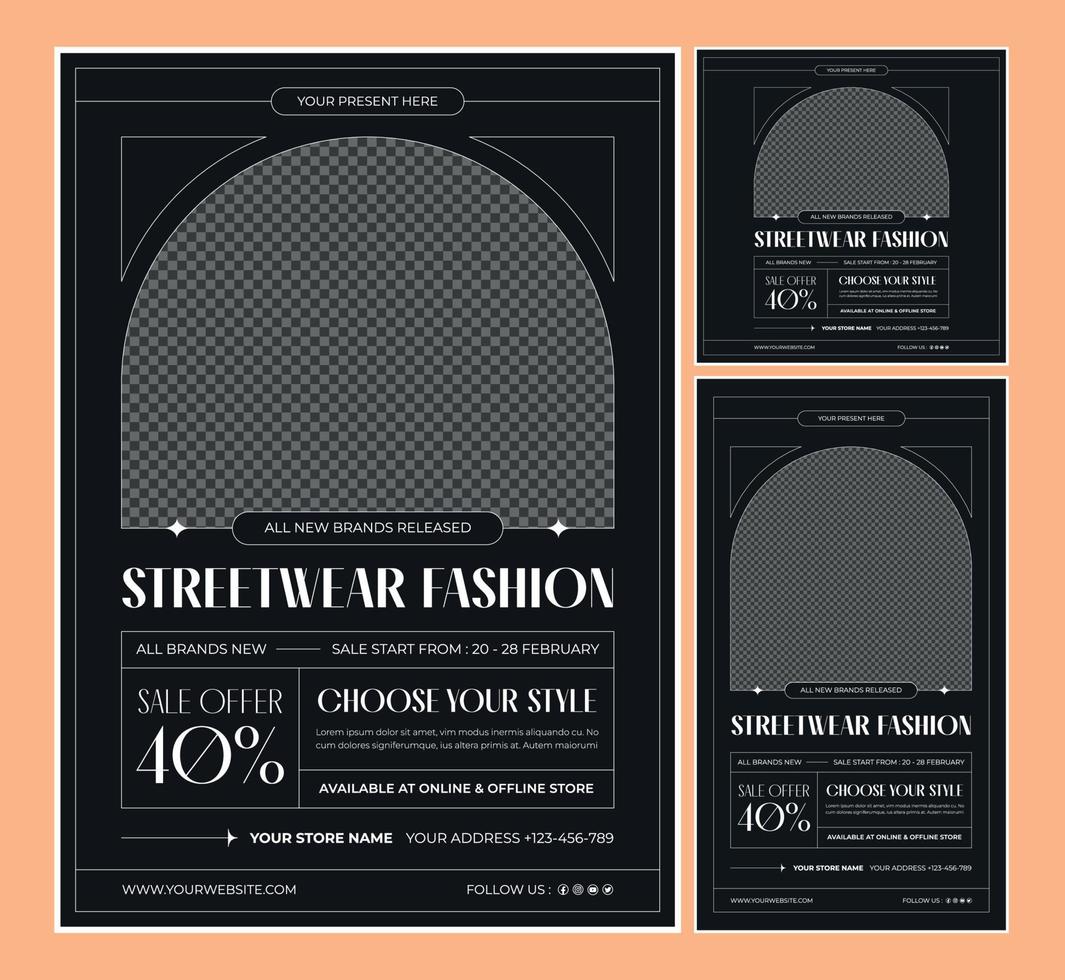 Streetwear fashion flyer template set vector