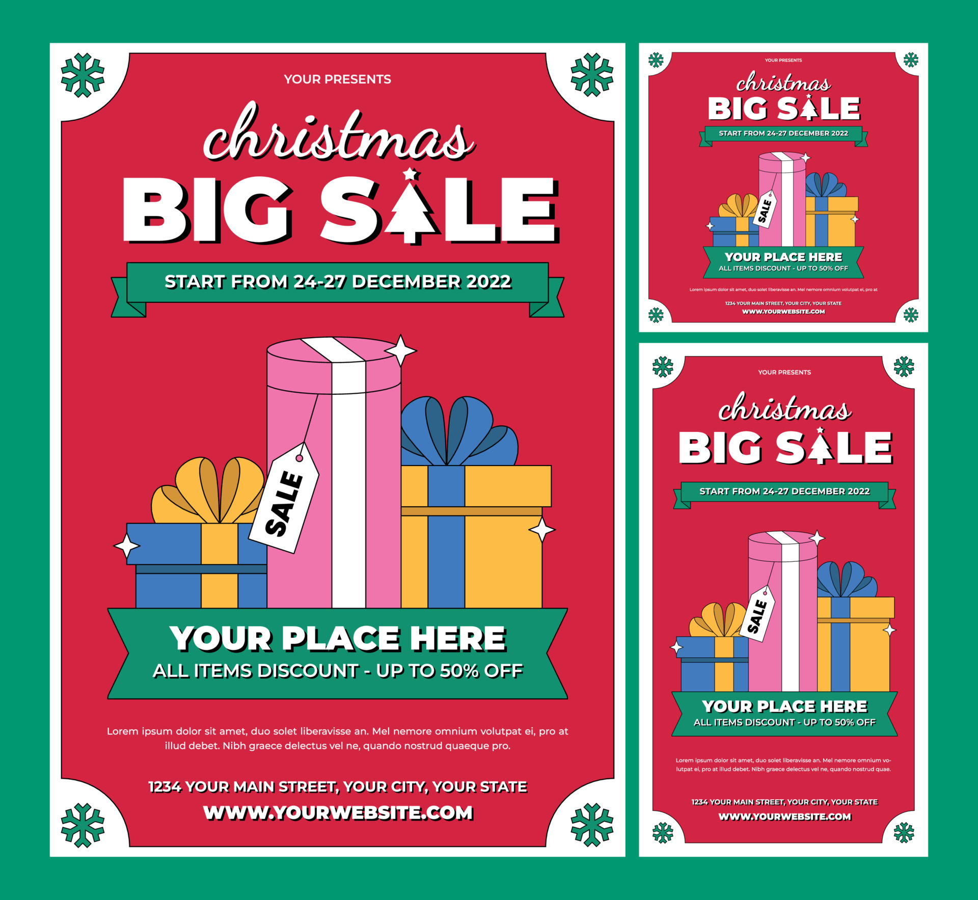 Christmas sale flyer template set 21520462 Vector Art at Vecteezy