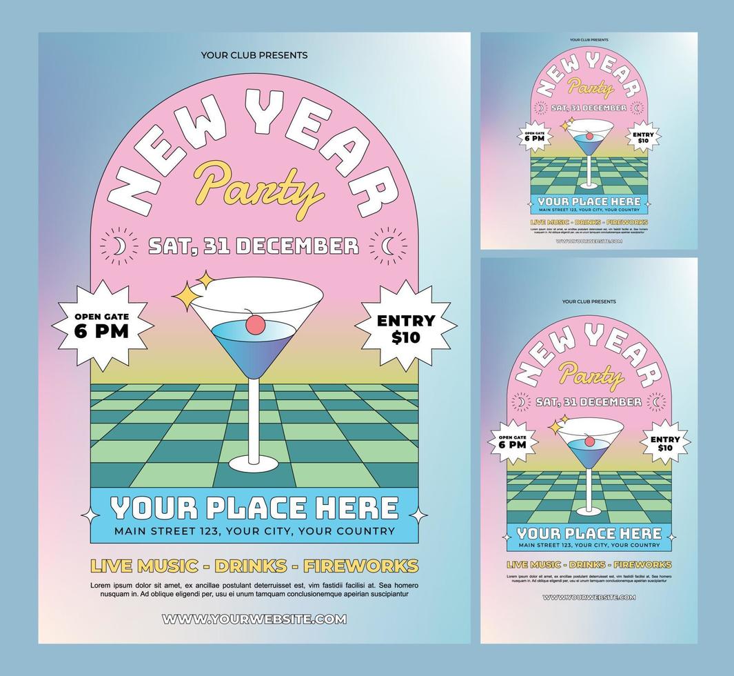 New year party flyer template set vector