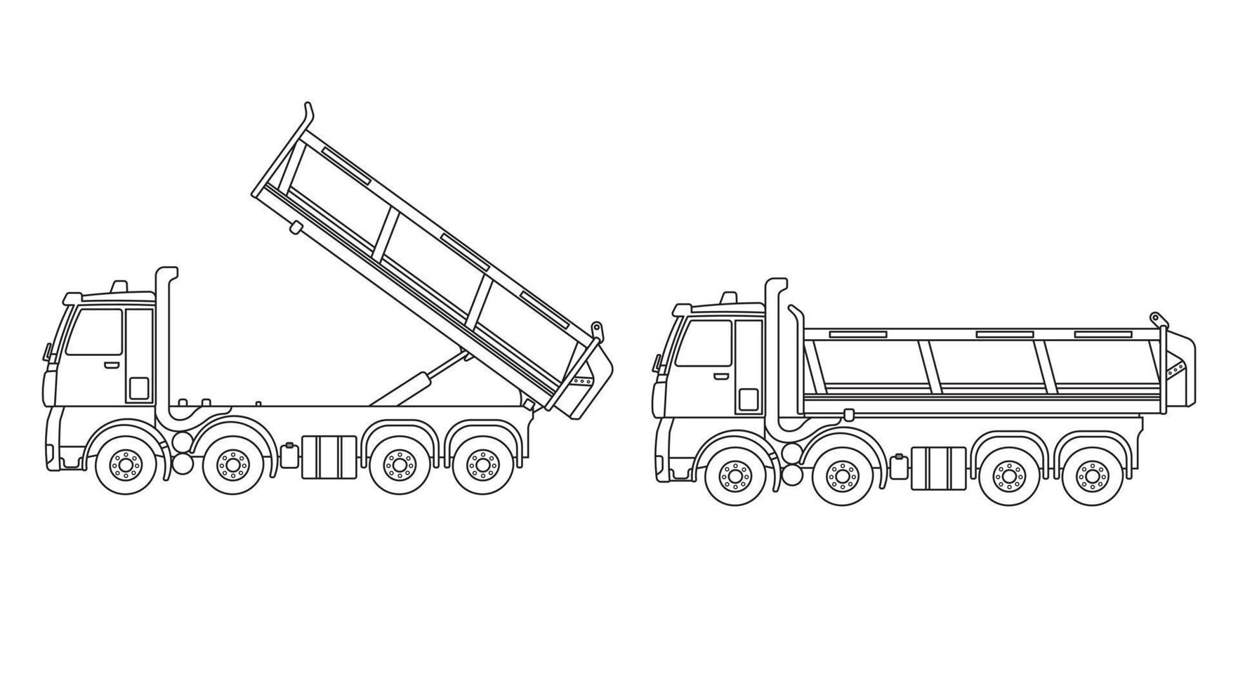 Hand drawn Vector illustration color children construction dump truck with fully extended box clipart