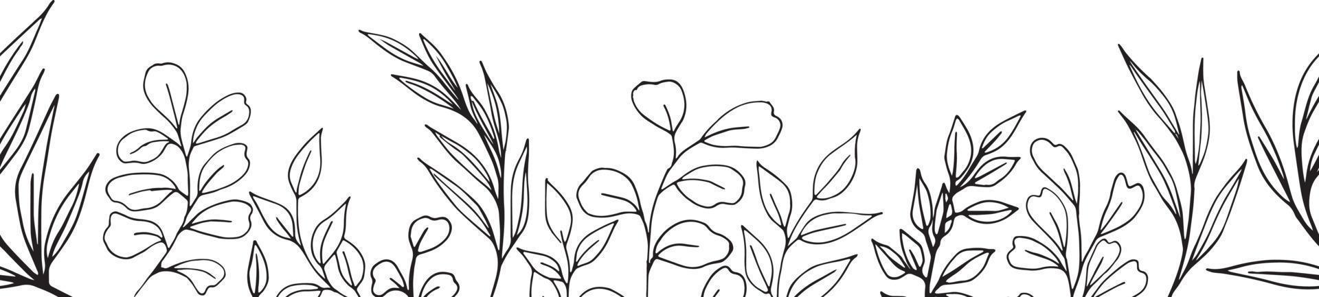 Set of graphic vector plant branches with leaves and flowers. Vector elements for wedding design, logo design, packaging and other ideas
