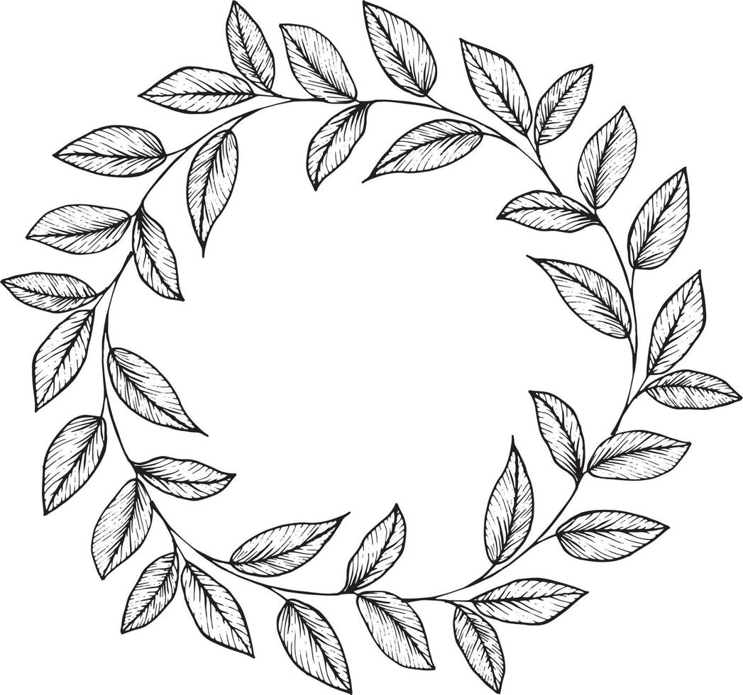 Wreath with graphic vector plant branches with line stylization. Vector elements for wedding design, logo design, packaging and other ideas