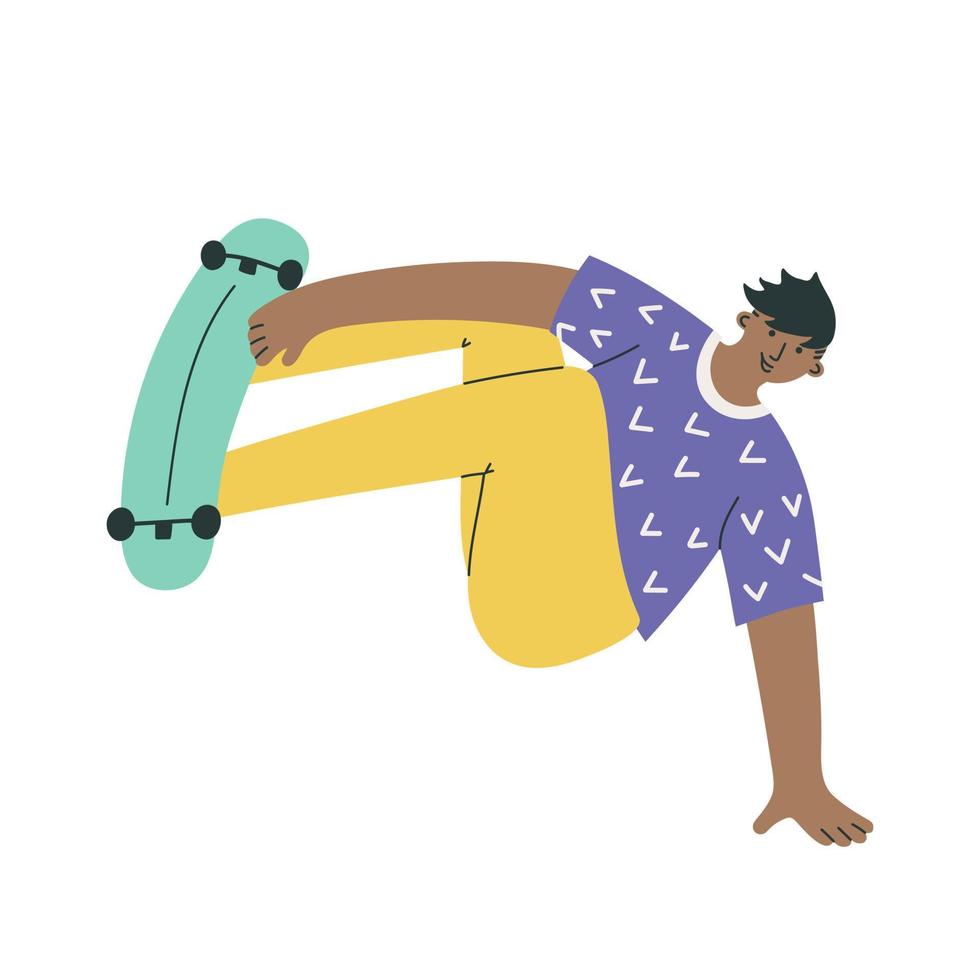 mano dibujado hombre skater en movimiento. sencillo personaje ilustración vector
