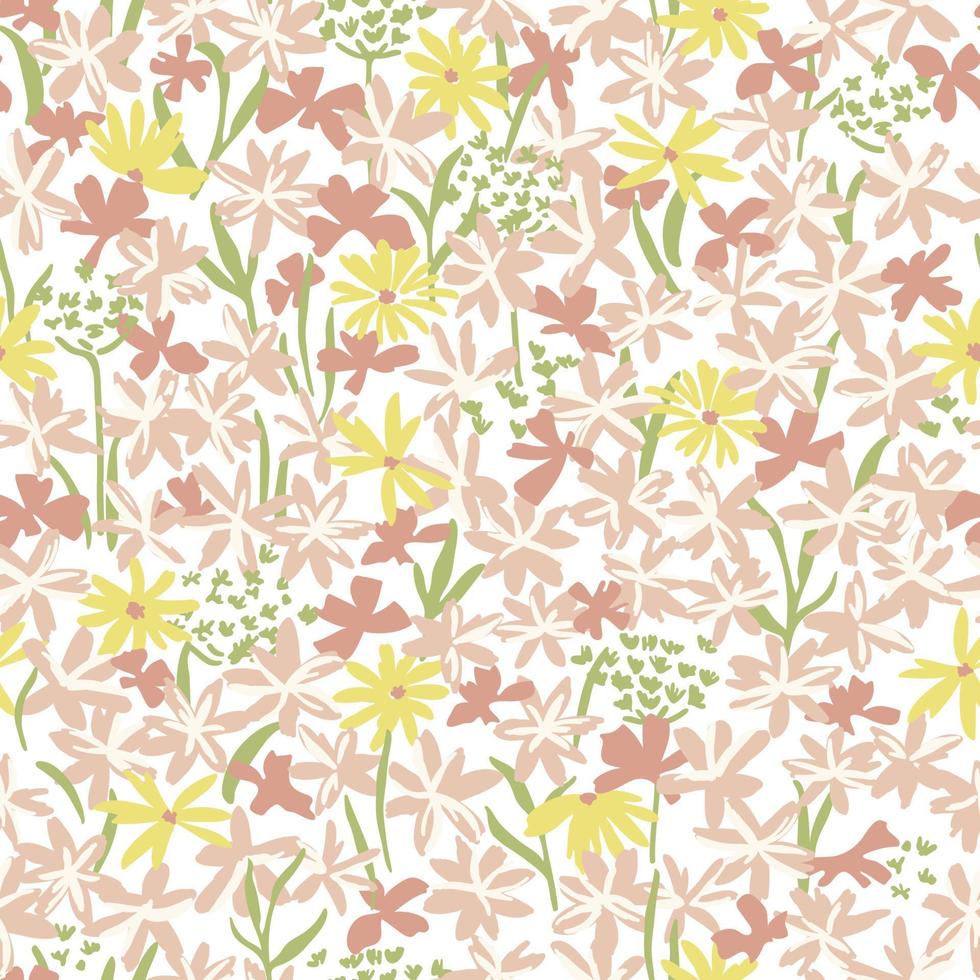 Abstract floral seamless pattern. Simple wild flowers and leaves design for fabric, textile, wrapping paper vector