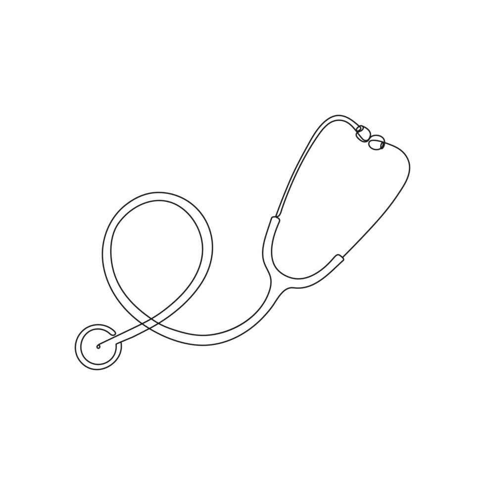 Medical stethoscope. One line art. Equipment for examining patient heart beat condition. Health care, medical concept. Hand drawn vector illustration.