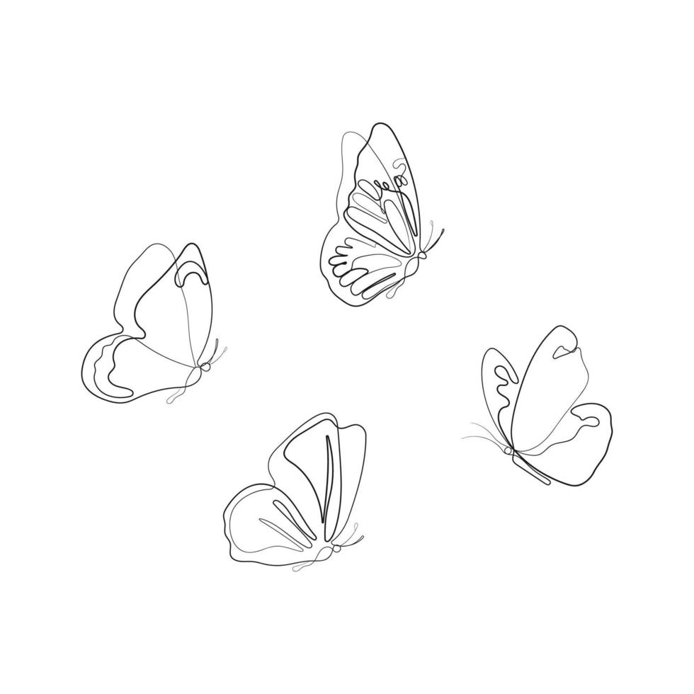 mariposa en uno continuo línea dibujo estilo. mano dibujado minimalismo vector ilustración.