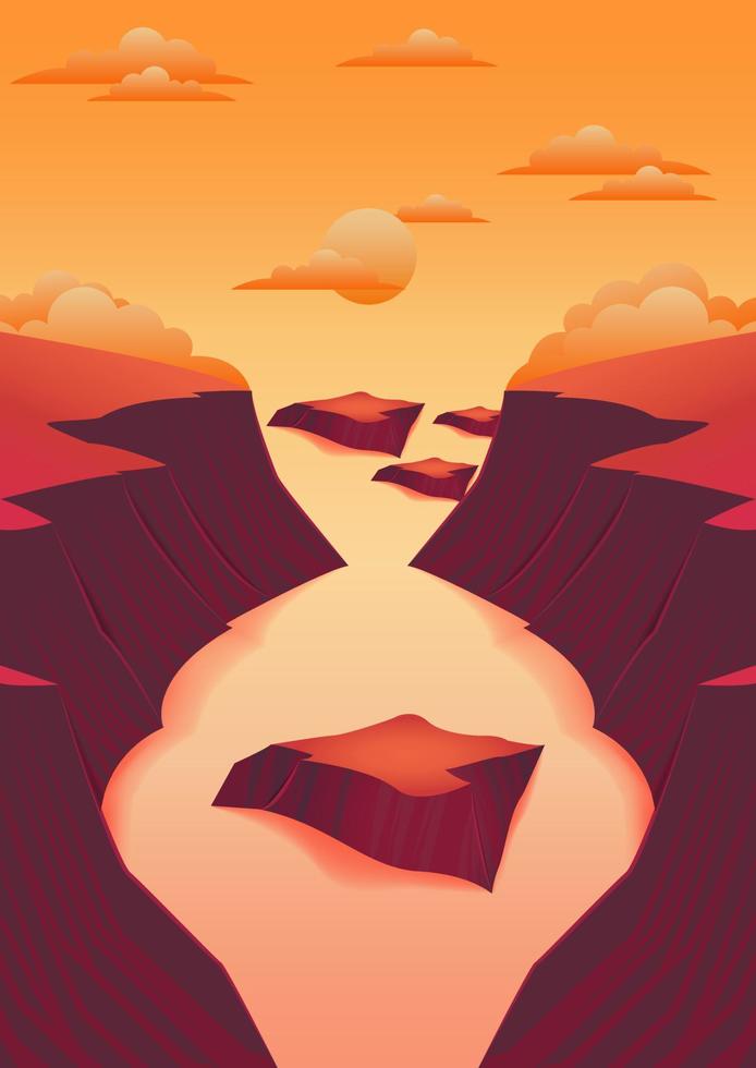 Amazing Mountain View With Lake Vector Illustration