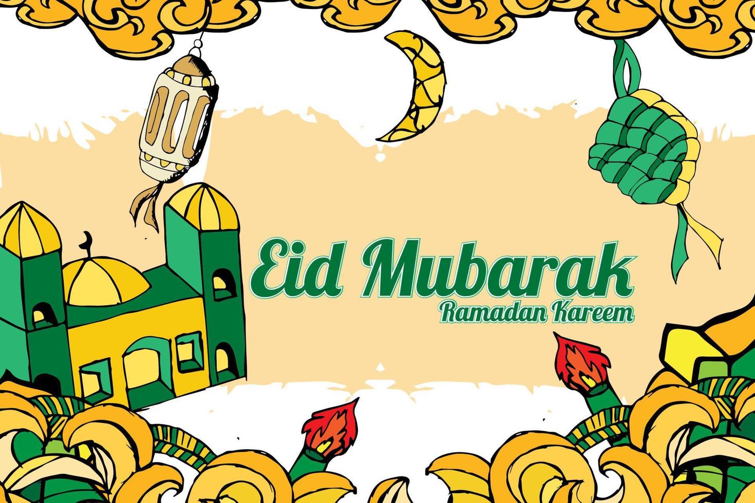 ramadan background with yellow and green ornaments white background vector