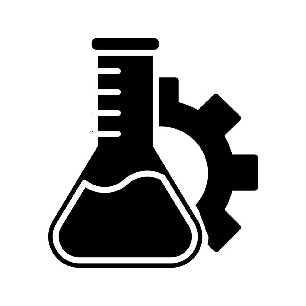 chemical flask with cogwheel icon vector