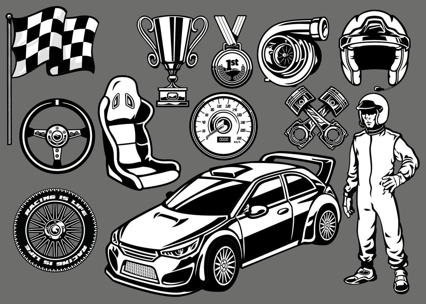 Set of Rally car racing elements vector