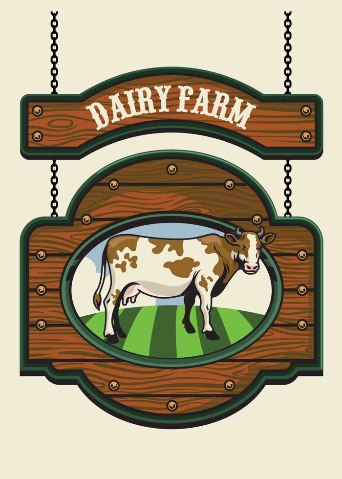 Dairy farm sign with cow image vector