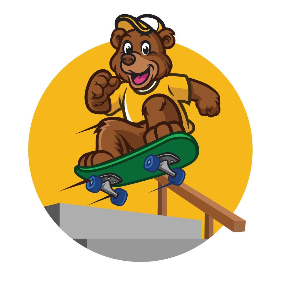 happy bear kid playing skateboard vector