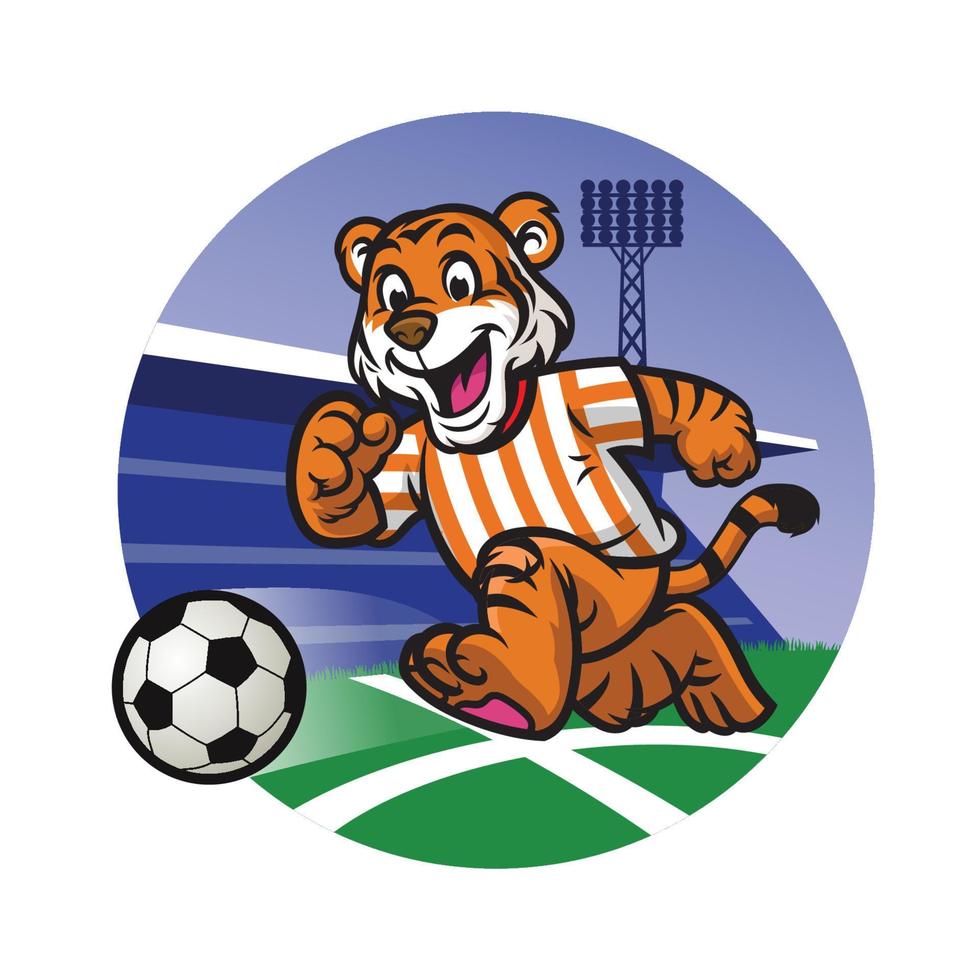 happy tiger kid playing soccer vector