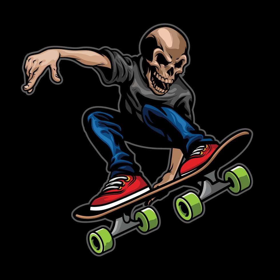 Skull riding skateboard and doing the stunt vector