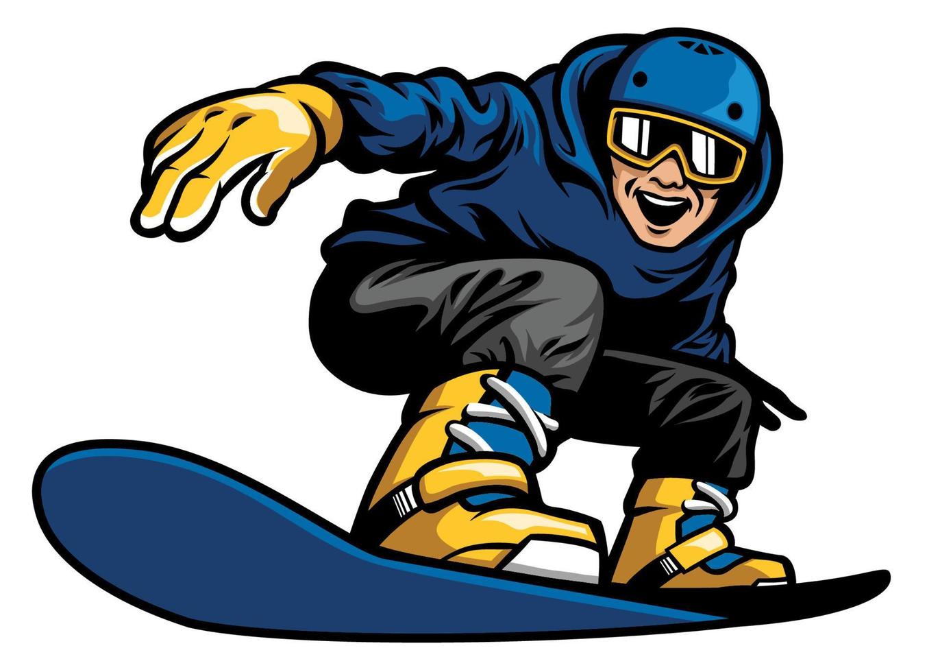 happy man playing snowboard vector