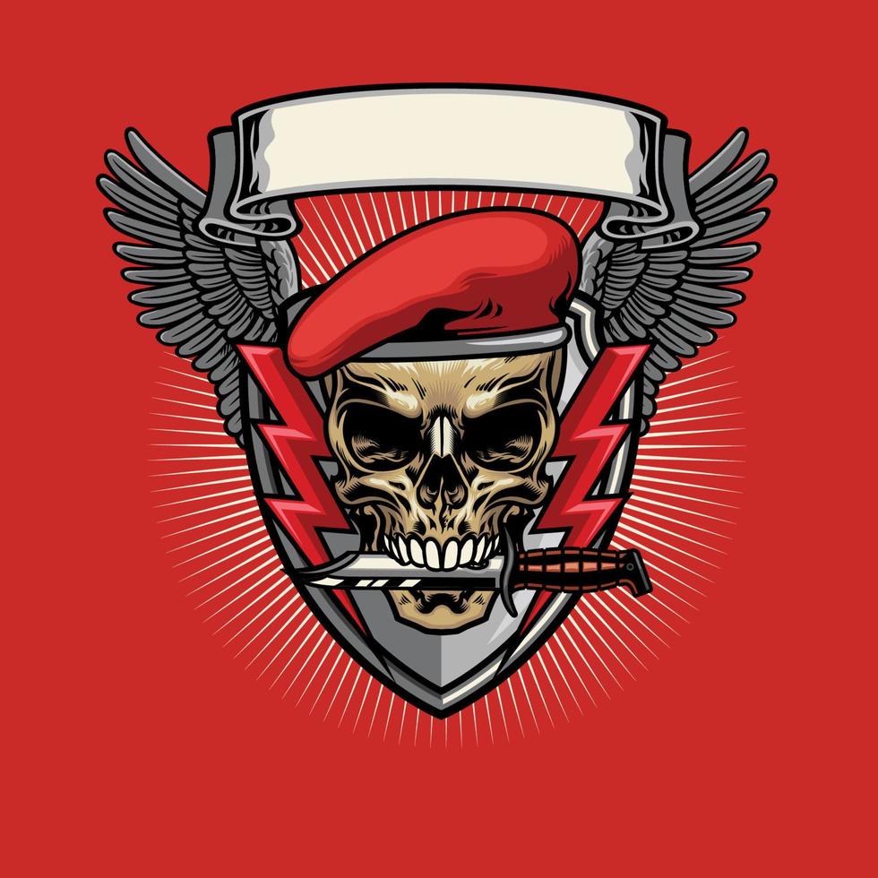 red beret skull with knife design vector