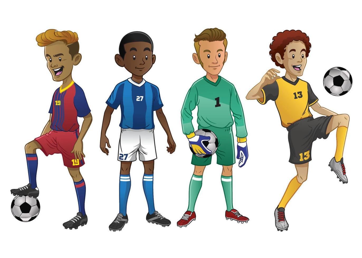 set of young soccer players vector