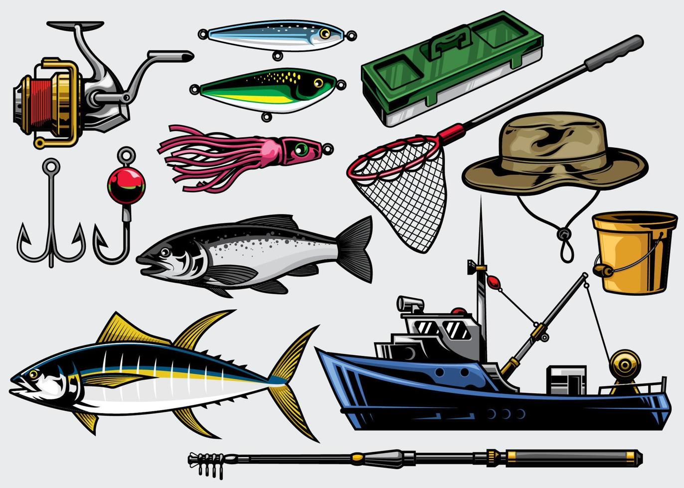 fishing equipment in set vector