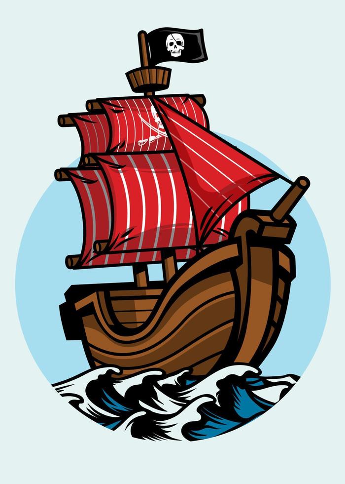 Pirate ship at the open sea vector