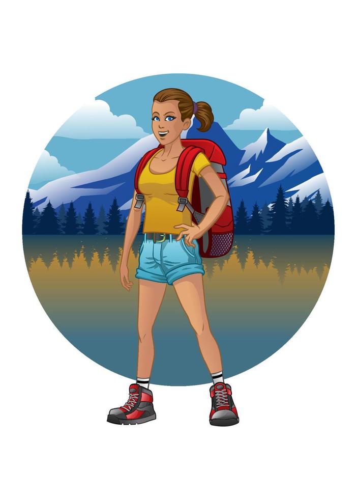 happy Hiking girl design vector
