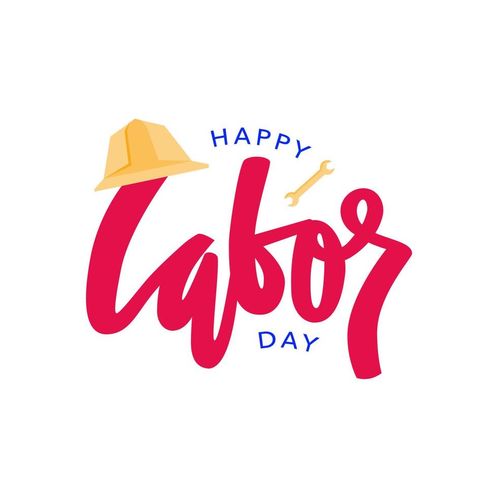 Labor Day Greeting with Lettering Style, Red and Blue Color with Yellow Ornament. Suitable for Laor Day Holiday Event vector