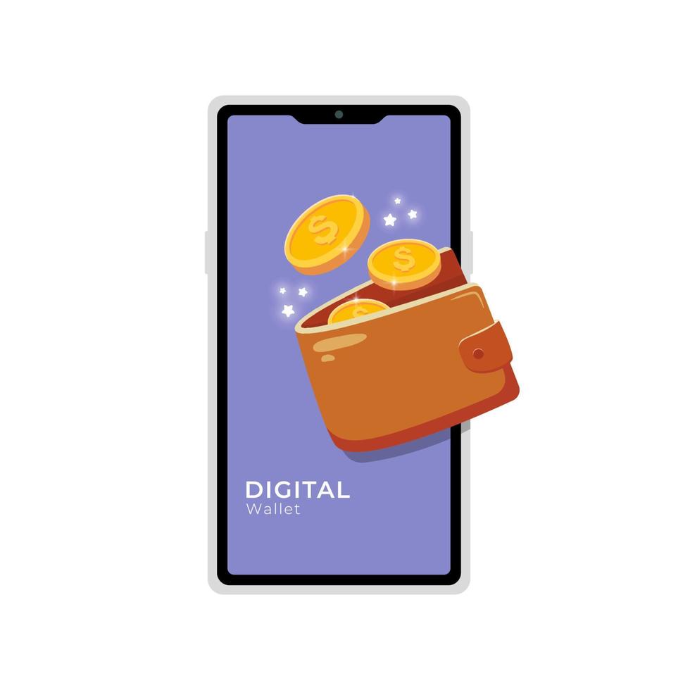 Digital Wallet Payment with Dollar Coin Fly, Suitable for Finance, Shopping and Business Illustration Concept vector