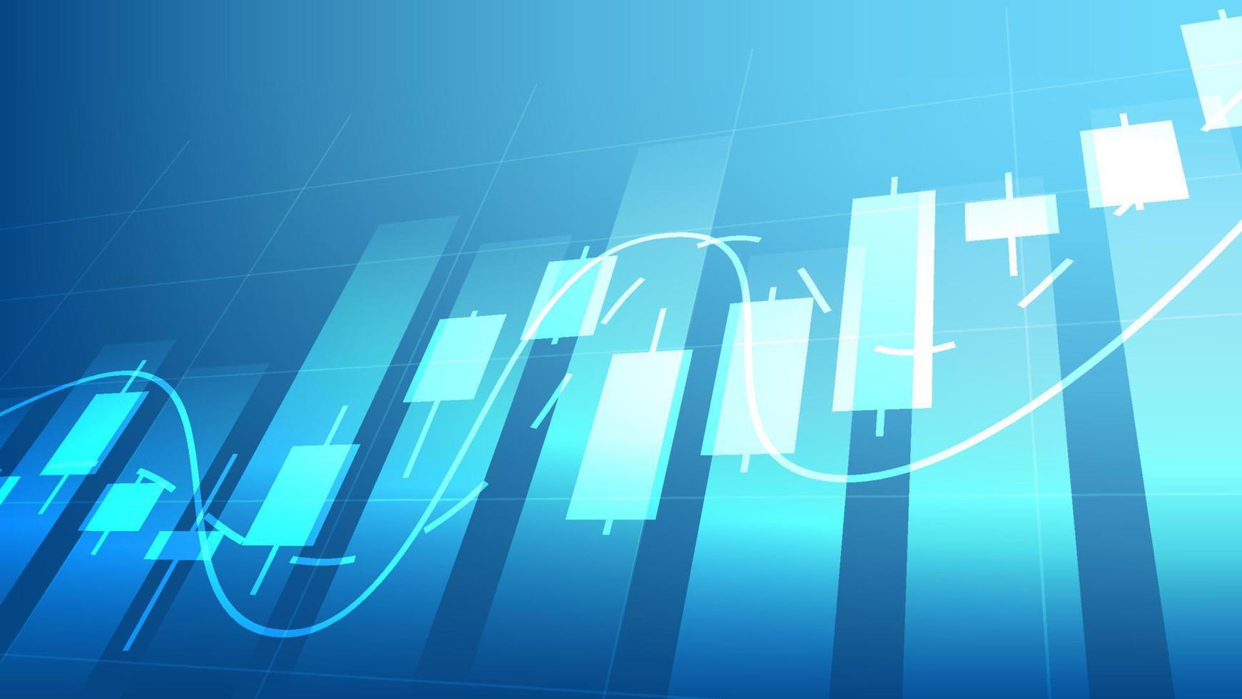 economy situation concept. Financial business statistics with bar graph and candlestick chart show stock market price and currency exchange on blue background vector