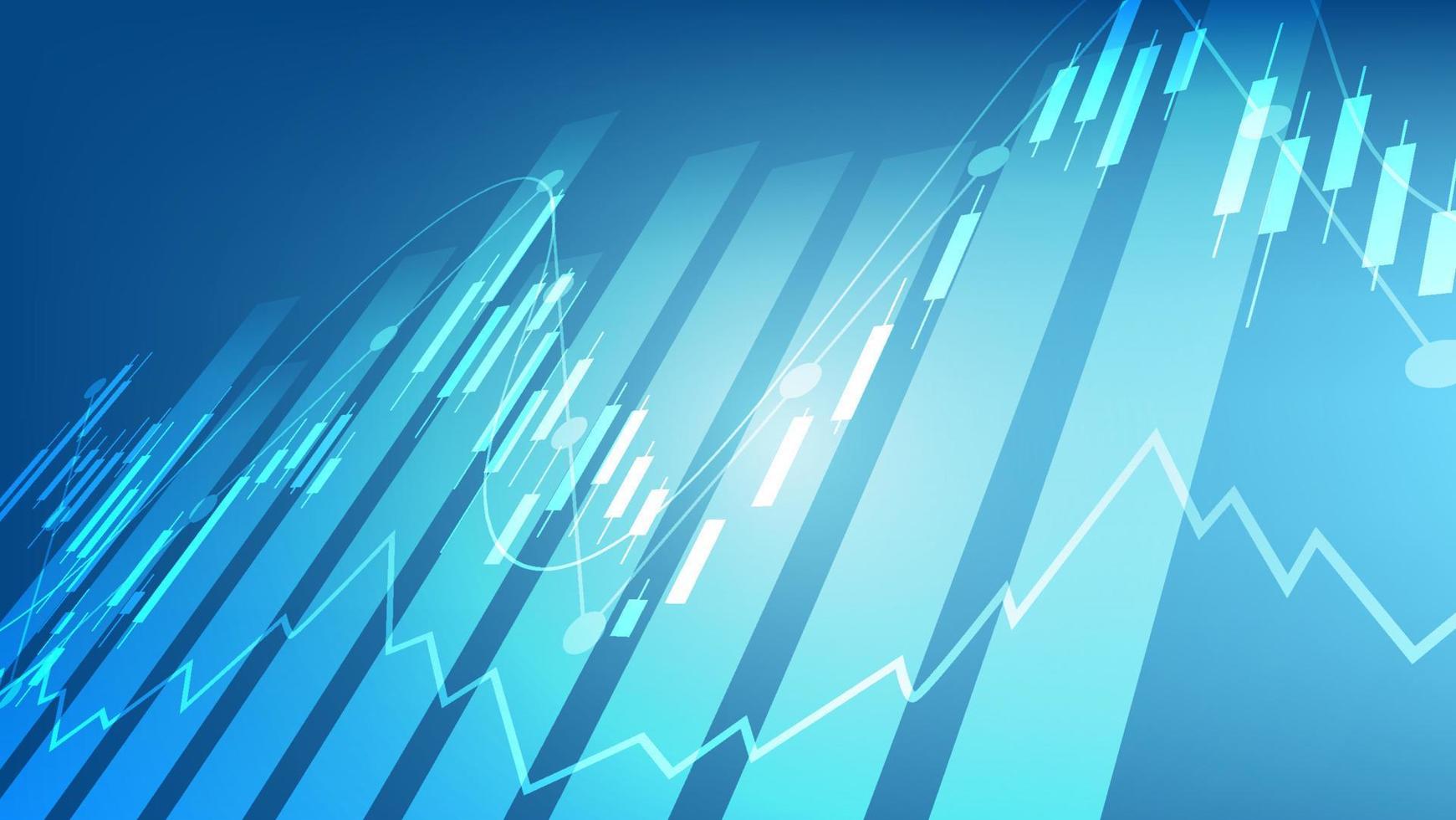 economy situation concept. Financial business statistics with bar graph and candlestick chart show stock market price and currency exchange on blue background vector