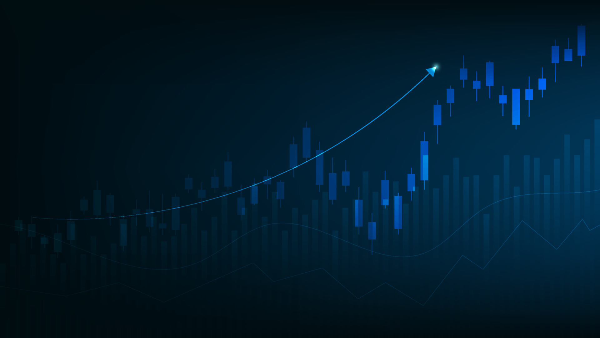 Financial business statistics with bar graph and candlestick chart show ...