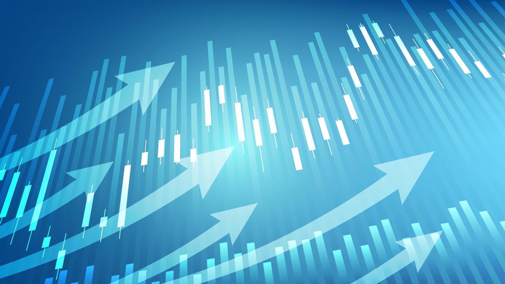 economy situation concept. Financial business statistics with bar graph and candlestick chart show stock market price and currency exchange on blue background vector