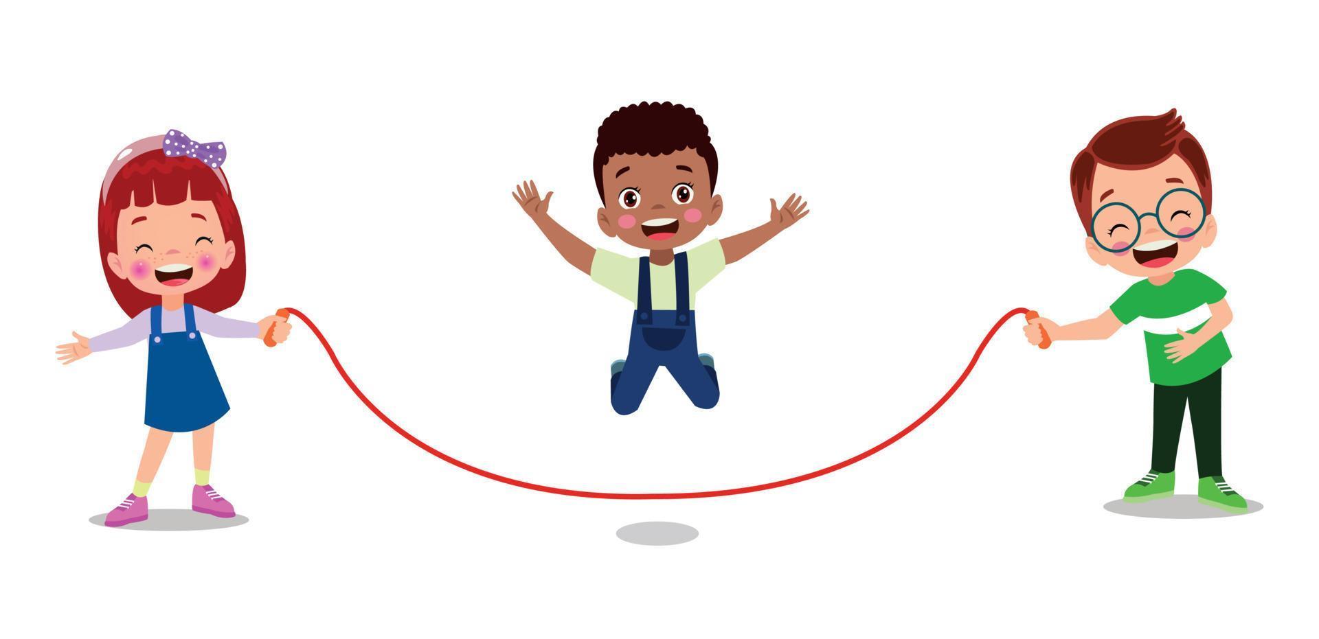 cute and happy kids jumping rope vector