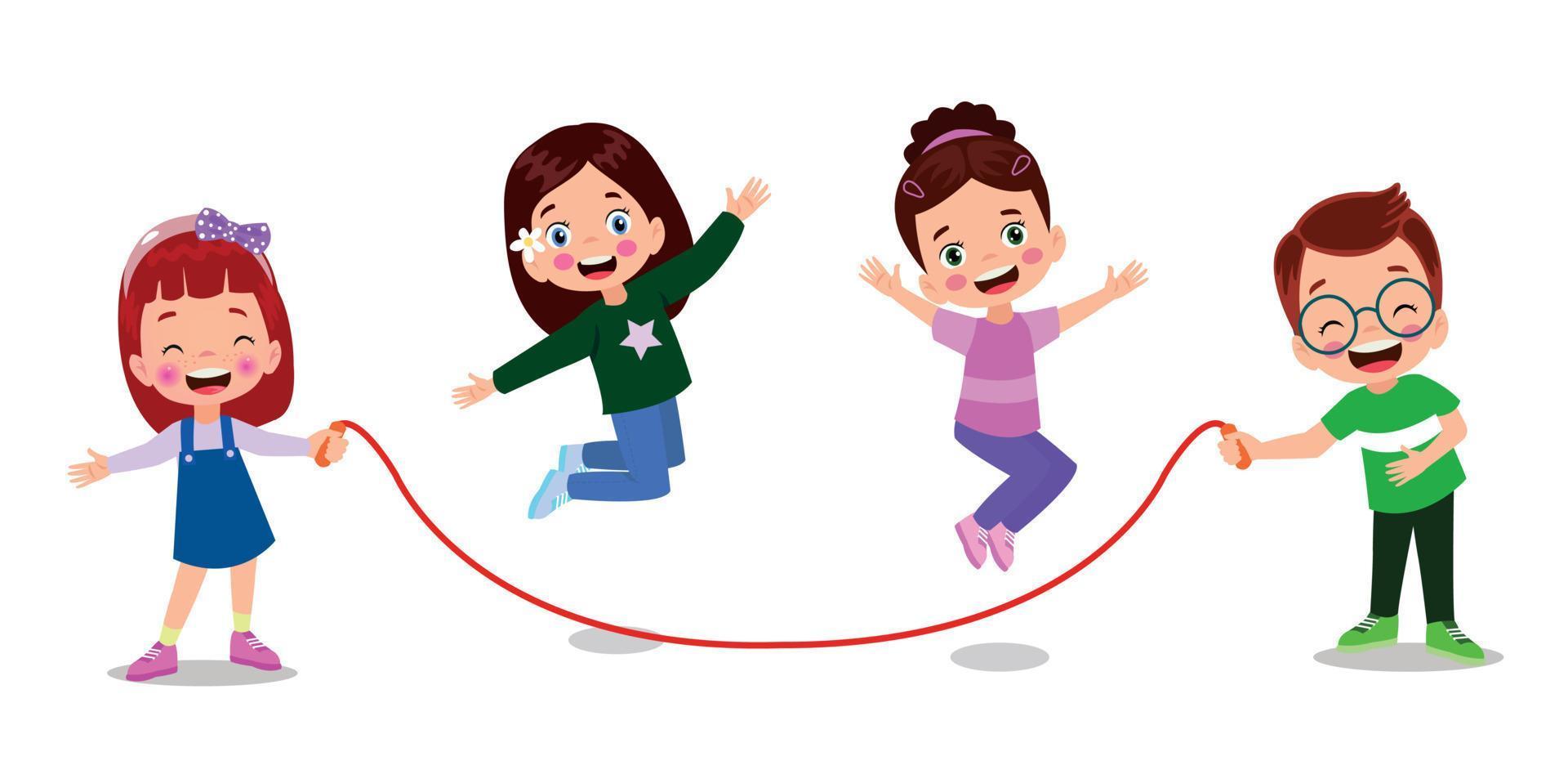 linda y contento niños saltando cuerda vector