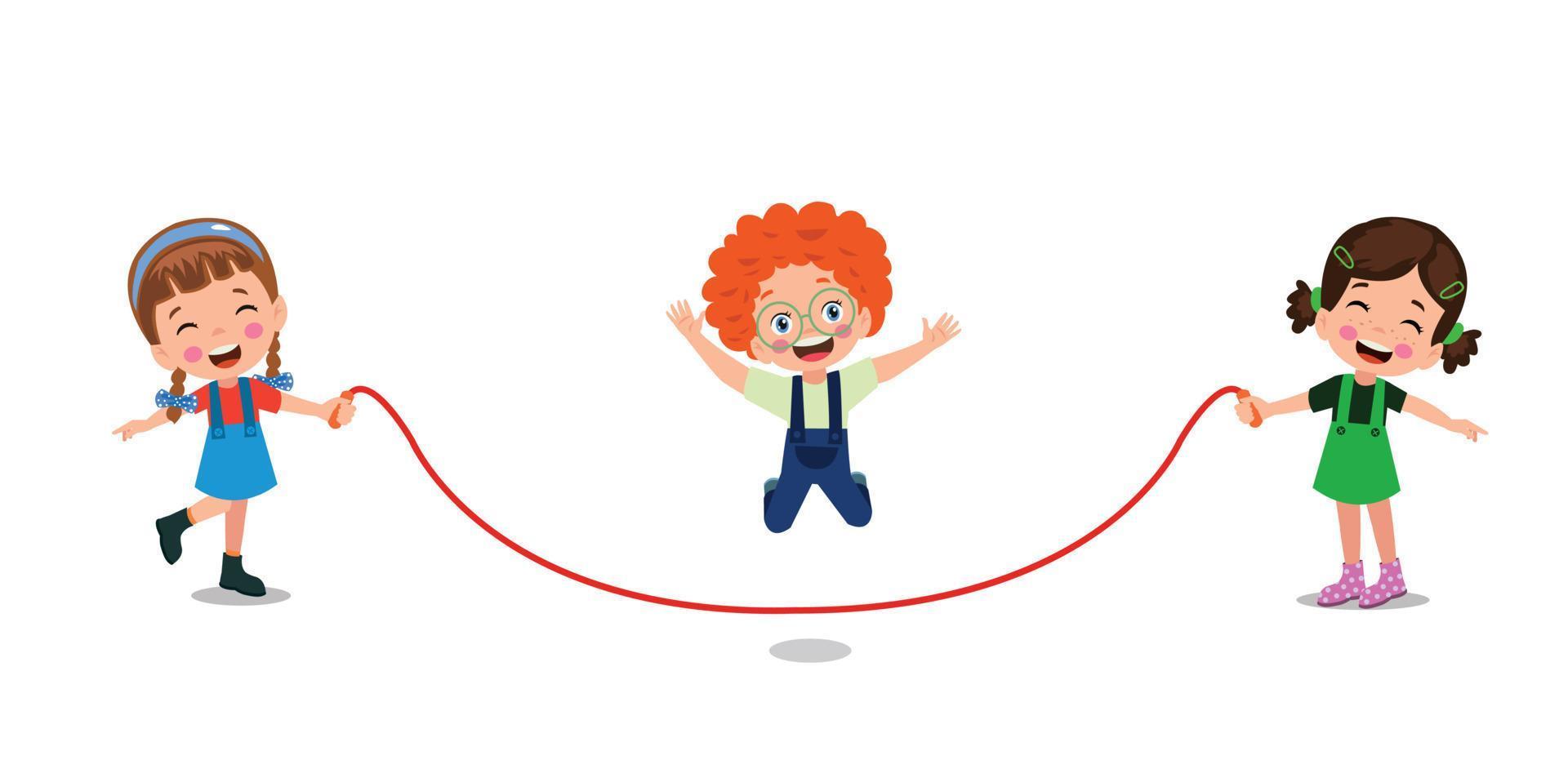 cute and happy kids jumping rope vector