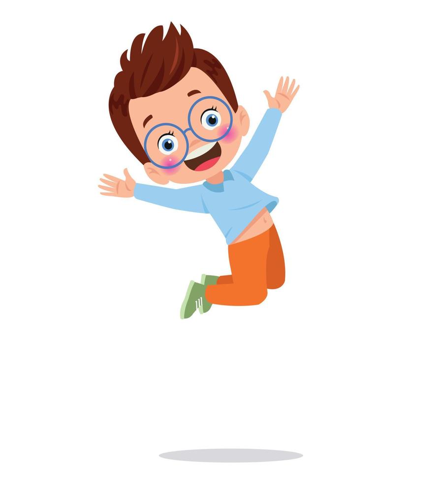 Jumping kids. Happy funny children playing and jumping in different action poses education little team vector characters. Illustration of kids and children fun and smile