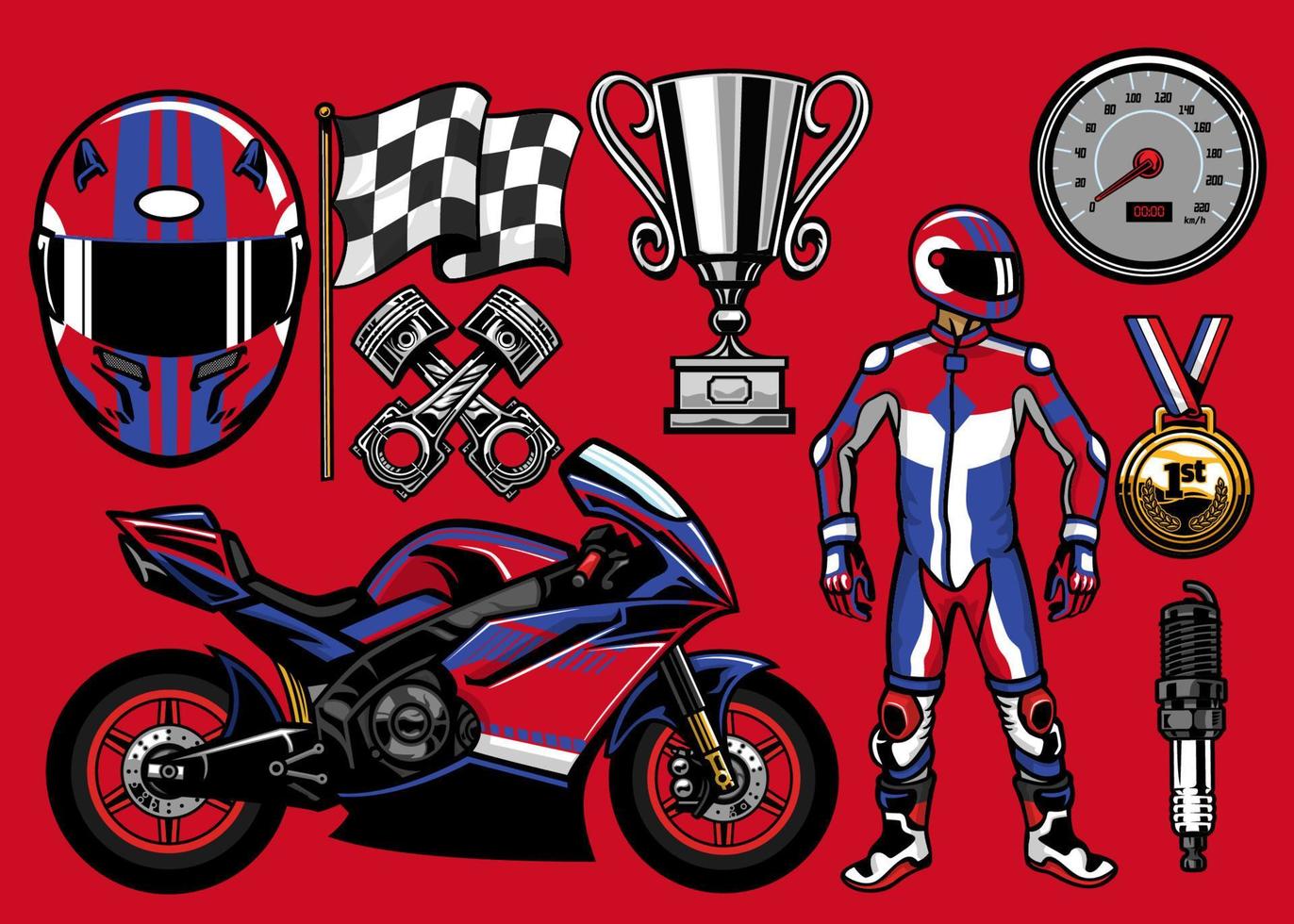 Set of sportbike racing elements vector