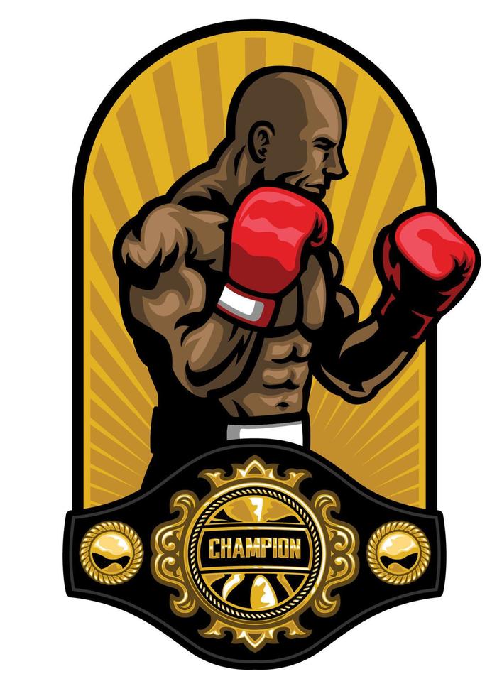 boxer pose with boxing champion belt vector